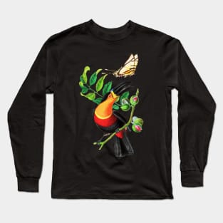 colorful Bird, flower and butterfly Long Sleeve T-Shirt